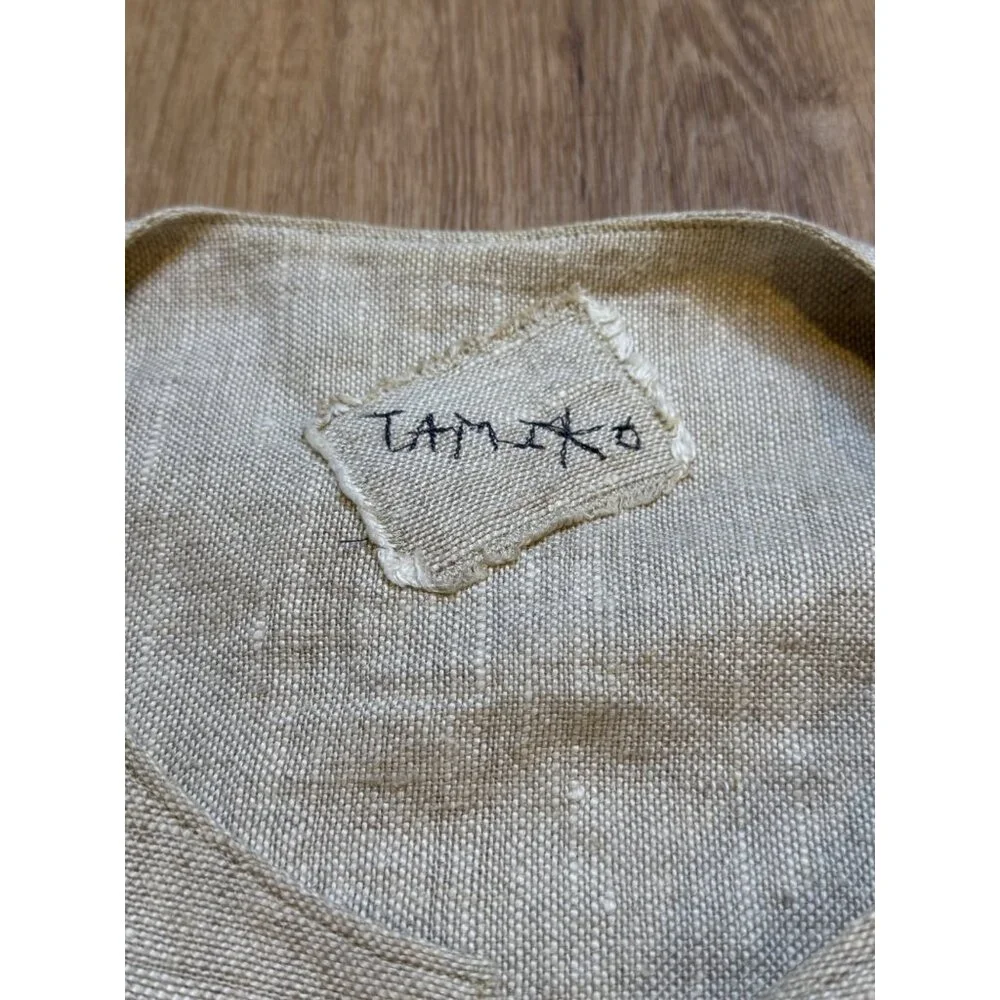 Vintage Tamiko Linen Overcoat Tunic Jacket Stitching Detail Minimilist Lagenlook